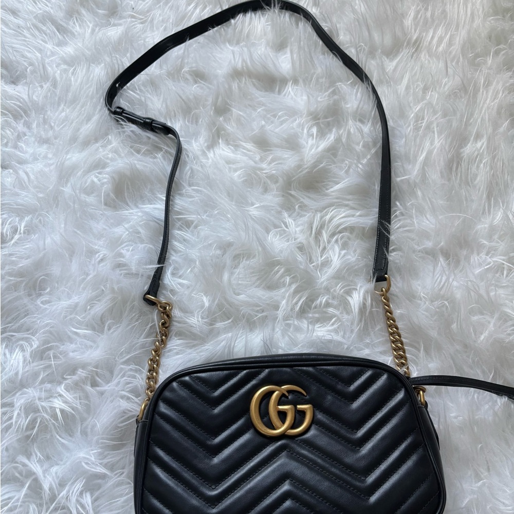 Gucci Black and Gold Chevron Crossbody Bag